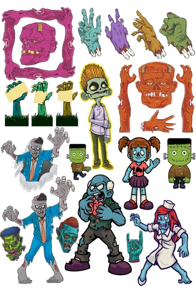 Zombie Sticker Set-2 15 Parça Telefon, Tablet, Defter, Laptop Sticker ürün görseli 1