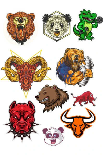 Agresif Hayvanlar Sticker Set-7 10 Parça Telefon, Tablet, Defter, Laptop Sticker ürün görseli 1