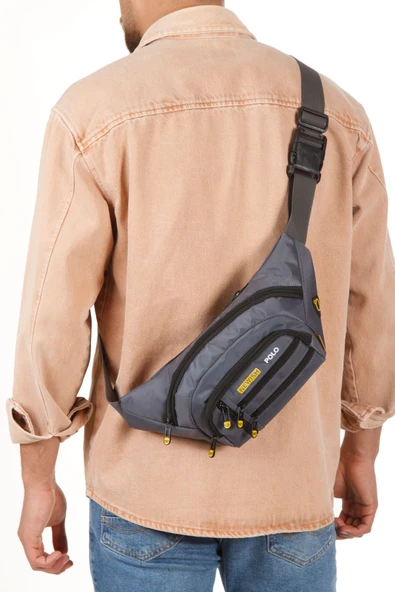 Erkek Bel Çanta Çapraz Çok Cepli Su Geçirmez Kumaş Göğüs Çapraz Kulaklık Çıkışlı Çanta - 2