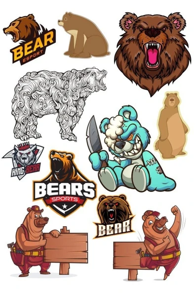 Ayı Bear Sticker Set-3 11 Parça Telefon, Tablet, Defter, Laptop Sticker ürün görseli 1