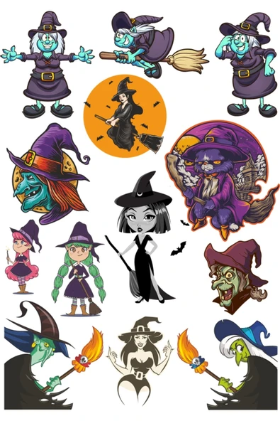Cadı Sticker Set-1 13 Parça Telefon, Tablet, Defter, Laptop Sticker ürün görseli 1
