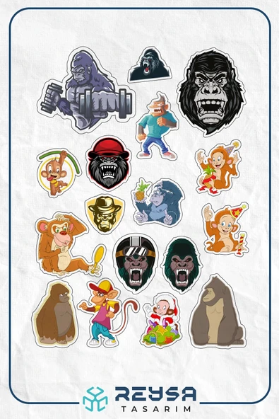 Goril Sticker Set-1 17 Parça Telefon, Tablet, Defter, Laptop Sticker ürün görseli 1