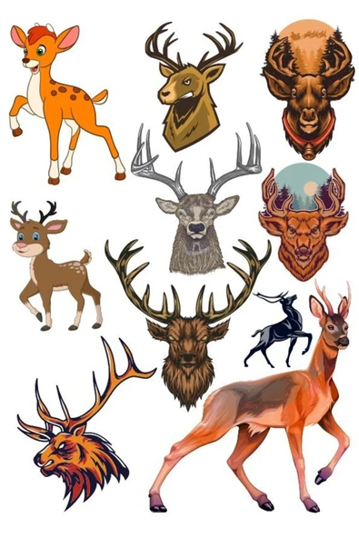 Sevimli Geyik Sticker Set-1 10 Parça Telefon, Tablet, Defter, Laptop Sticker ürün görseli 1