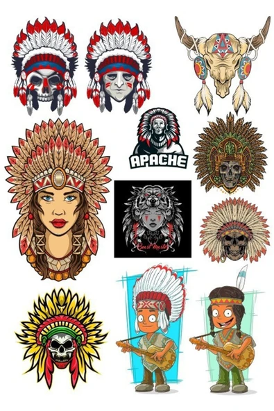 Kızılderili Apachi Sticker Set-1 11 Parça Telefon, Tablet, Defter, Laptop Sticker ürün görseli 1