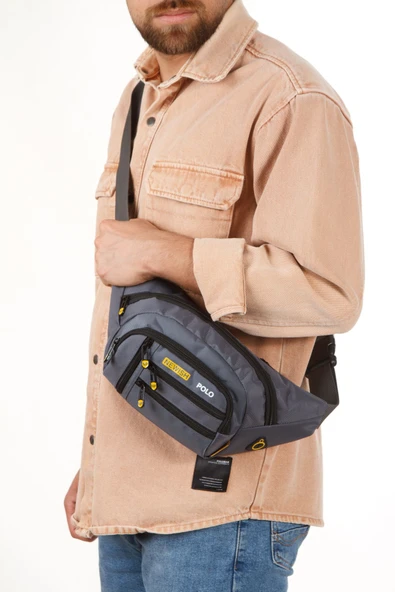 Erkek Bel Çanta Çapraz Çok Cepli Su Geçirmez Kumaş Göğüs Çapraz Kulaklık Çıkışlı Çanta - 3