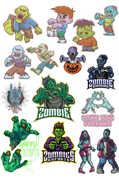 Zombie Sticker Set-1 11 Parça Telefon, Tablet, Defter, Laptop Sticker ürün görseli 1