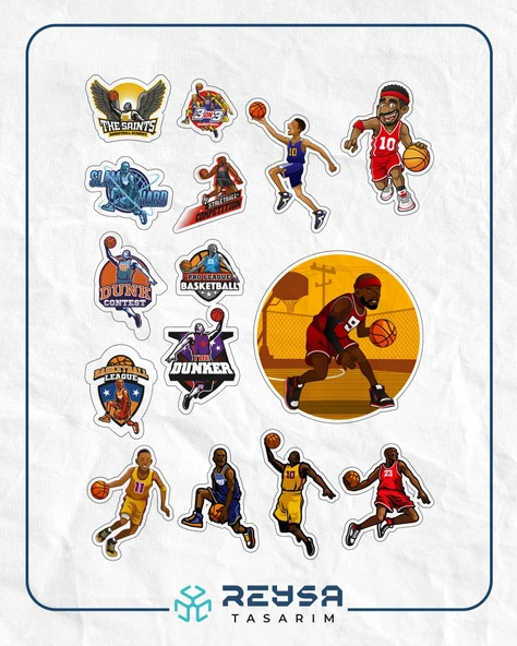 Basketbol Sticker Set-1 15 Parça Telefon, Tablet, Defter, Laptop Sticker ürün görseli 1
