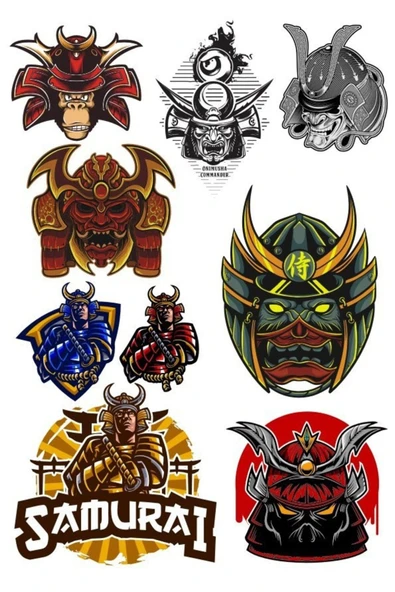 Samurai Sticker Set-1 9 Parça Telefon, Tablet, Defter, Laptop Sticker