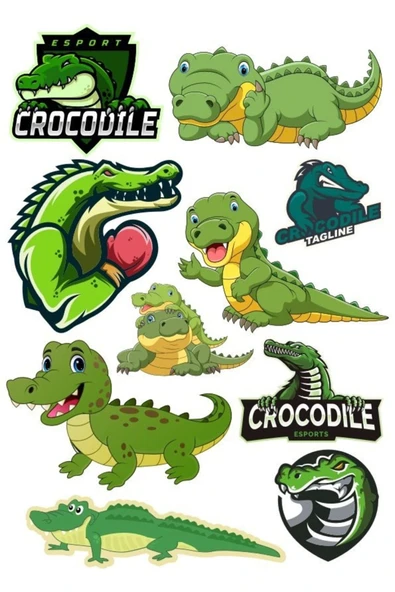 Timsah Sticker Set-2 10 Parça Telefon, Tablet, Defter, Laptop Sticker ürün görseli 1