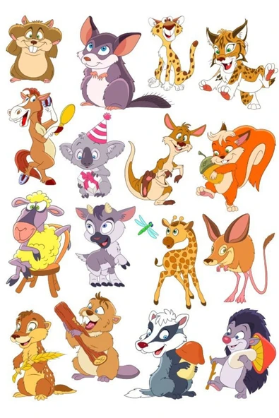 Sevimli Hayvanlar Sticker Set-1 16 Parça Telefon, Tablet, Defter, Laptop Sticker ürün görseli 1