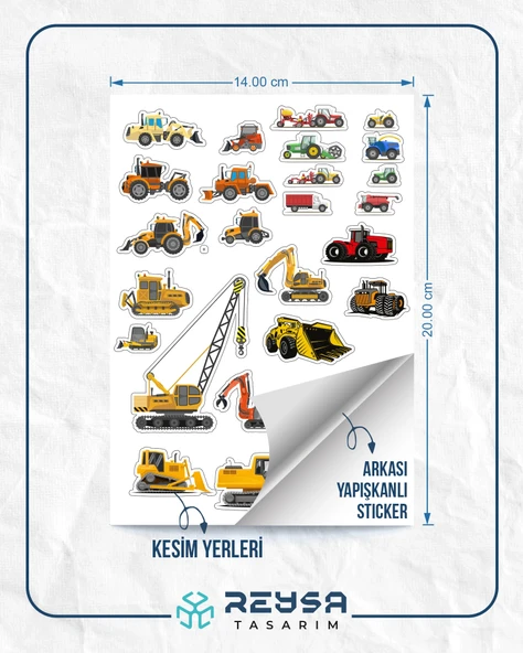 İş Makineleri Sticker Set-1 19 Parça Telefon, Tablet, Defter, Laptop Sticker - Resim 2