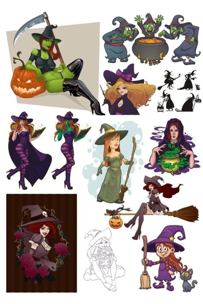 Cadı Sticker Set-2 17 Parça Telefon, Tablet, Defter, Laptop Sticker ürün görseli 1