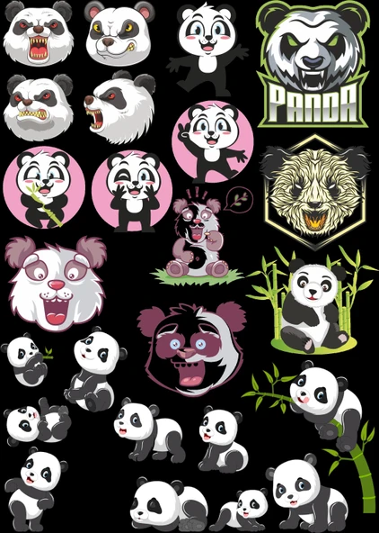 Panda Sticker Set -1 22 Parça Telefon, Tablet, Defter, Laptop Sticker ürün görseli 1