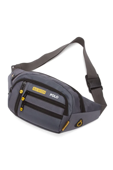 Erkek Bel Çanta Çapraz Çok Cepli Su Geçirmez Kumaş Göğüs Çapraz Kulaklık Çıkışlı Çanta - 7