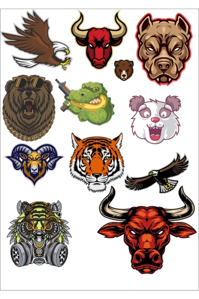 Agresif Hayvanlar Sticker Set-6 11 Parça Telefon, Tablet, Defter, Laptop Sticker ürün görseli 1