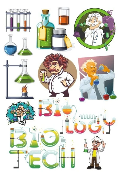 Bilim Profesör Sticker Set 11 Parça Telefon, Tablet, Defter, Laptop Sticker ürün görseli 1