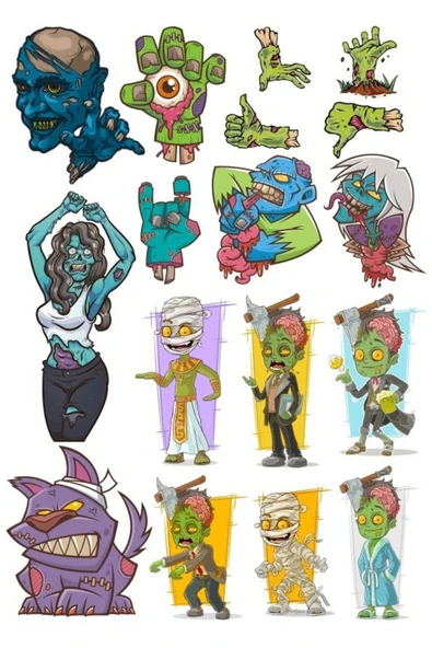 Zombi Sticker Set-3 18 Parça Telefon, Tablet, Defter, Laptop Sticker