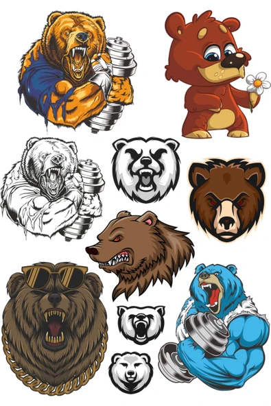 Ayı Sticker Set -2 10 Parça Telefon, Tablet, Defter, Laptop Sticker ürün görseli 1