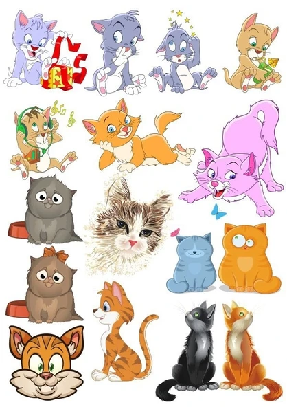 Sevimli Kediler Stikcer Set-1 14 Parça Telefon, Tablet, Defter, Laptop Sticker ürün görseli 1