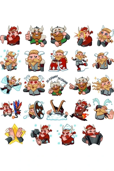 Sevimli Viking Sticker Set 24 Parça Telefon, Tablet, Defter, Laptop Sticker ürün görseli 1