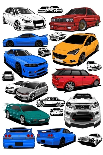 Arabalar Sticker Set-6 15 Parça Telefon, Tablet, Defter, Laptop Sticker ürün görseli 1