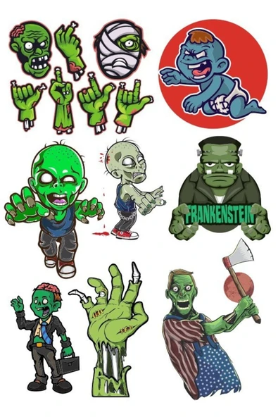 Zombi Sticker Set-4 15 Parça Telefon, Tablet, Defter, Laptop Sticker