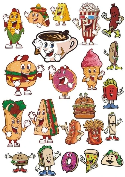 Yiyecekler Sticker Set-1 15 Parça Telefon, Tablet, Defter, Laptop Sticker ürün görseli 1