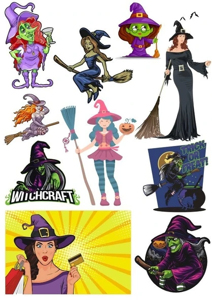 Cadı Sticker Set-4 10 Parça Telefon, Tablet, Defter, Laptop Sticker ürün görseli 1