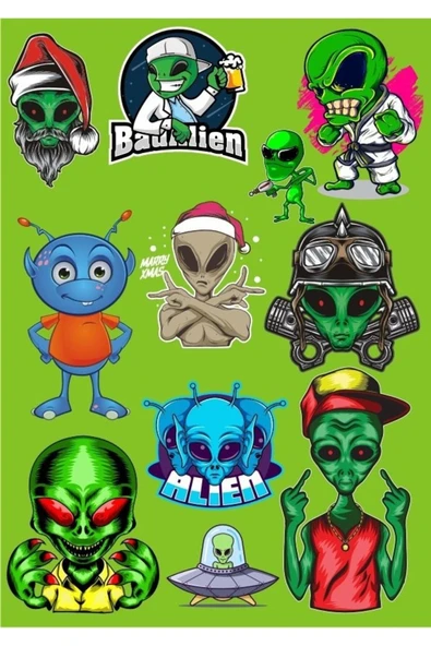 Uzaylı Sticker Set-1 12 Parça Telefon, Tablet, Defter, Laptop Sticker ürün görseli 1