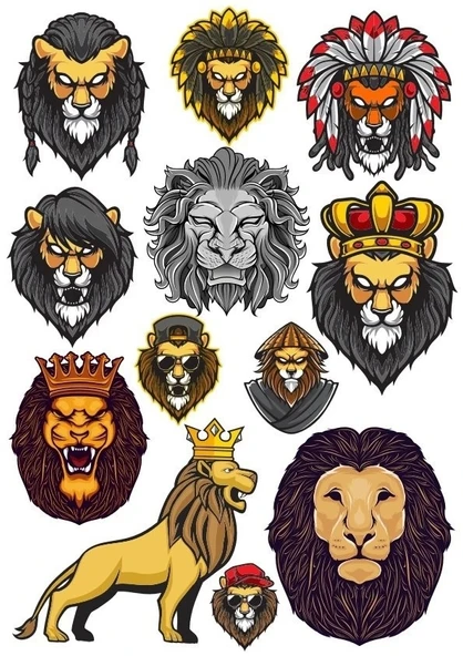 Aslan Kral Sticker Set-1 13 Parça Telefon, Tablet, Defter, Laptop Sticker ürün görseli 1