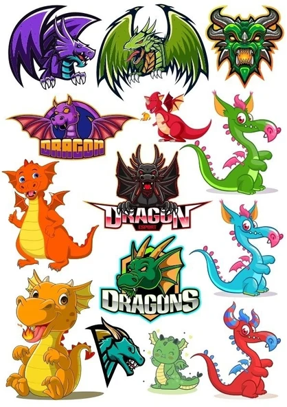 Ejderha Dragon Sticker Set-8 13 Parça Telefon, Tablet, Defter, Laptop Sticker
