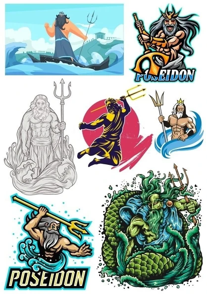 Poseidon Sticker Set-1 9 Parça Telefon, Tablet, Defter, Laptop Sticker ürün görseli 1