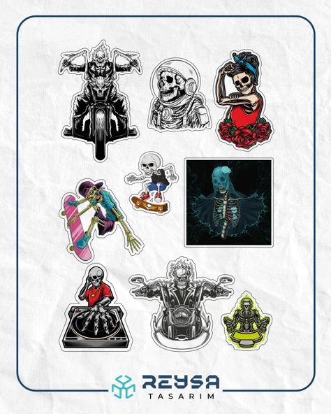 Kuru Kafa Motorcu Sticker 9 Parça Telefon, Tablet, Defter, Laptop Sticker ürün görseli 1