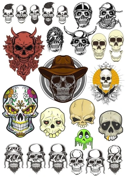 İskelet Şeytan Sticker Set 15 Parça Telefon, Tablet, Defter, Laptop Sticker