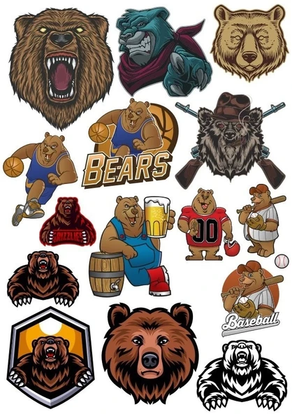 Ayı Sticker Set-6 12 Parça Telefon, Tablet, Defter, Laptop Sticker ürün görseli 1