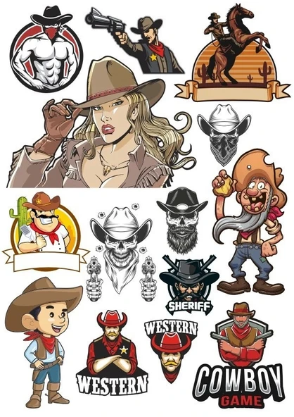 Cowboy Sticker-1 13 Parça Telefon, Tablet, Defter, Laptop Sticker ürün görseli 1