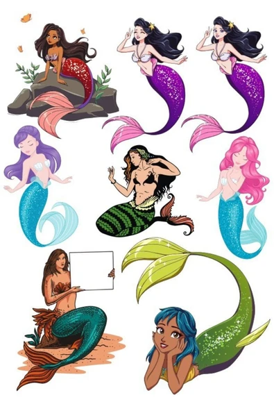 Deniz Kızı Sticker Set-1 9 Parça Telefon, Tablet, Defter, Laptop Sticker ürün görseli 1