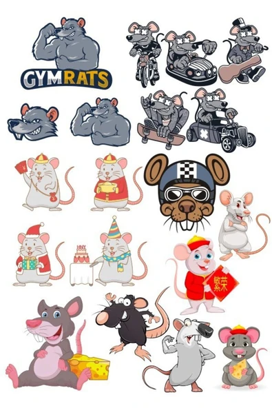 Fare Sticker Set-2 15 Parça Telefon, Tablet, Defter, Laptop Sticker ürün görseli 1