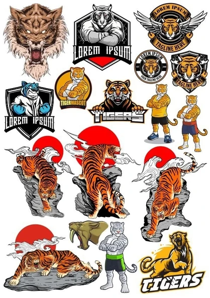 Kaplan Tiger Sticker Set-1 13 Parça Telefon, Tablet, Defter, Laptop Sticker ürün görseli 1