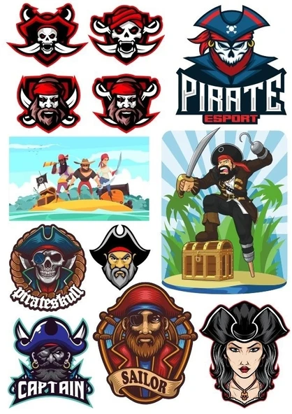 Korsanlar Sticker Set-1 13 Parça Telefon, Tablet, Defter, Laptop Sticker ürün görseli 1