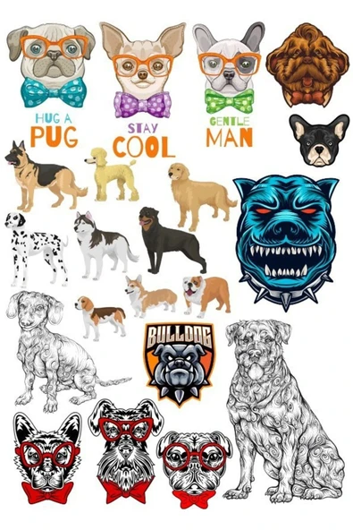 Köpekler Stikcer Set 15 Parça Telefon, Tablet, Defter, Laptop Sticker