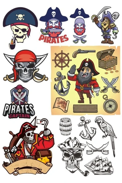 Korsan Kuru Kafa Sticker Set 15 Parça Telefon, Tablet, Defter, Laptop Sticker