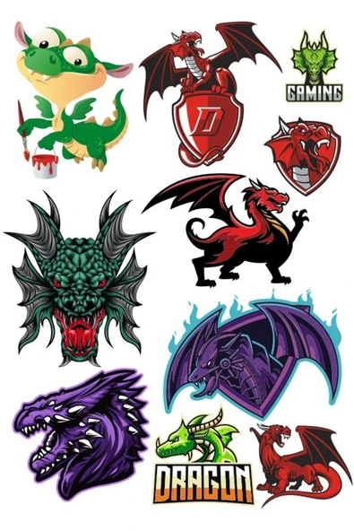 Ejderha Dragon Sticker Set-2 10 Parça Telefon, Tablet, Defter, Laptop Sticker ürün görseli 1