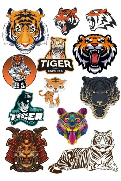Tiger Kaplan Sticker Set-1 13 Parça Telefon, Tablet, Defter, Laptop Sticker ürün görseli 1