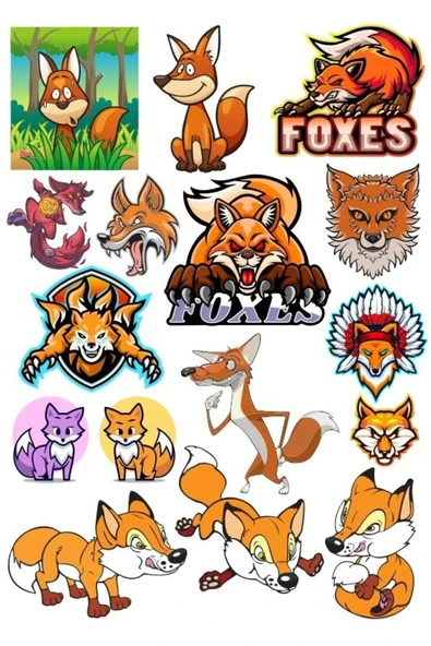 Tilki Sticker Set-2 15 Parça Telefon, Tablet, Defter, Laptop Sticker ürün görseli 1