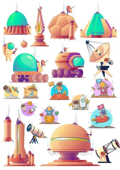 Uzay Temalı Sticker Set 12 Parça Telefon, Tablet, Defter, Laptop Sticker ürün görseli 1