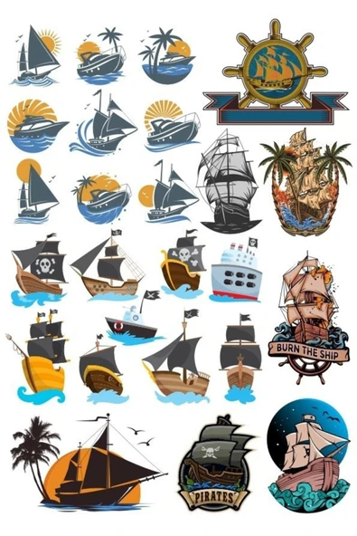 Gemi Sticker Set 24 Parça Telefon, Tablet, Defter, Laptop Sticker ürün görseli 1