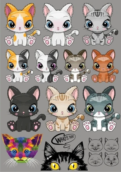 Kedi Sticker Set-3 15 Parça Telefon, Tablet, Defter, Laptop Sticker ürün görseli 1