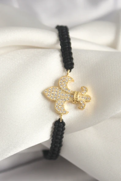 Pirinç Gold Renk Zirkon Taşlı Zambak Figür Asansörlü Makrome Model Kadın Bileklik - TJ-BB6801