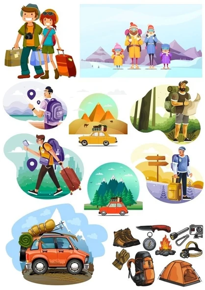 Tatil Travel Sticker Set 15 Parça Telefon, Tablet, Defter, Laptop Sticker ürün görseli 1